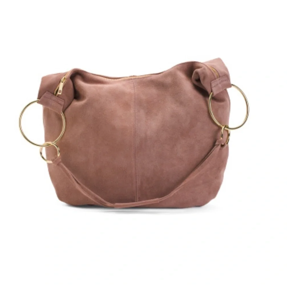 🩷NWT-MARLON GORGEOUS Made In Italy Genuine Suede Leather Circle Handle Hobo🩷